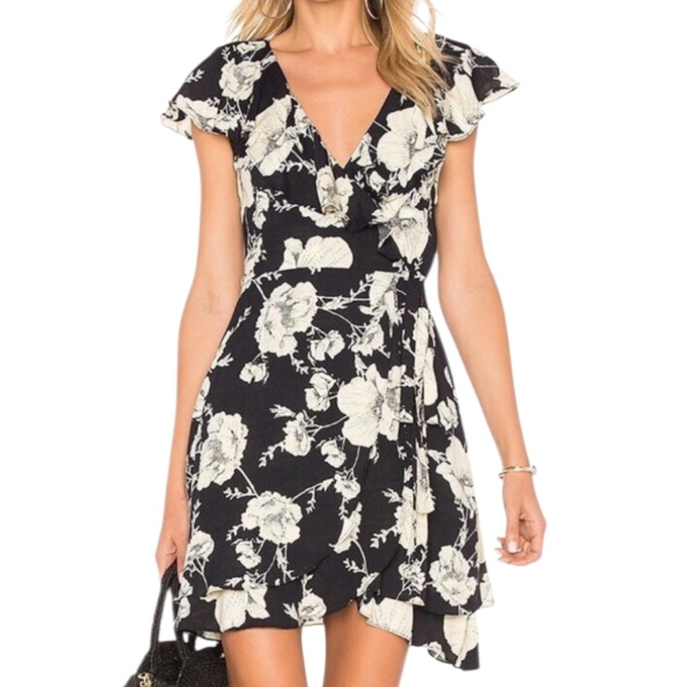 NWT Free People French Quarter Wrap Dress Black Ivory Floral Small Retail $128